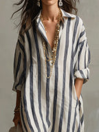Abito Chemisier Lungo A Righe Da Donna Con Scollo A V, immagine 3