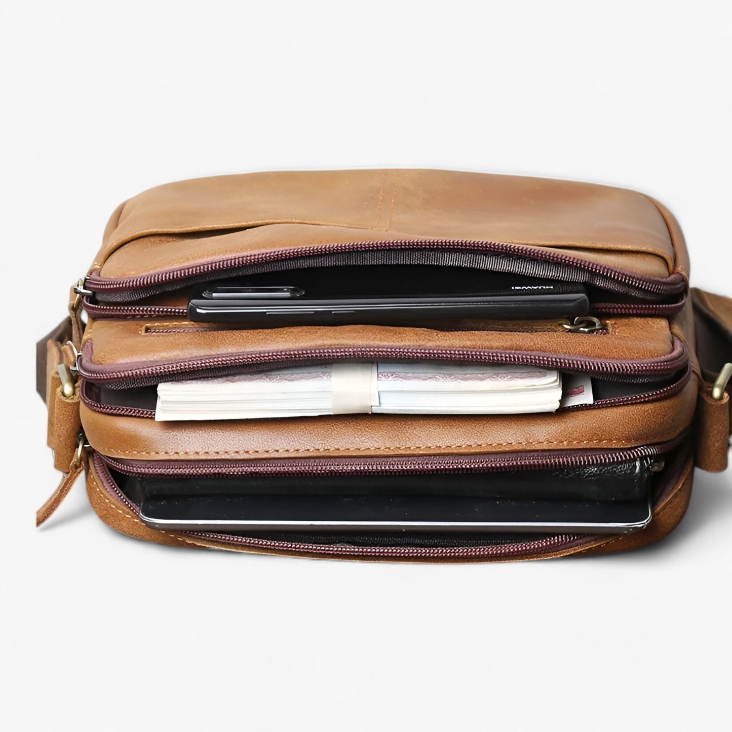 Borsa A Tracolla Marrone Multiscomparto Unisex — Garda, immagine 3