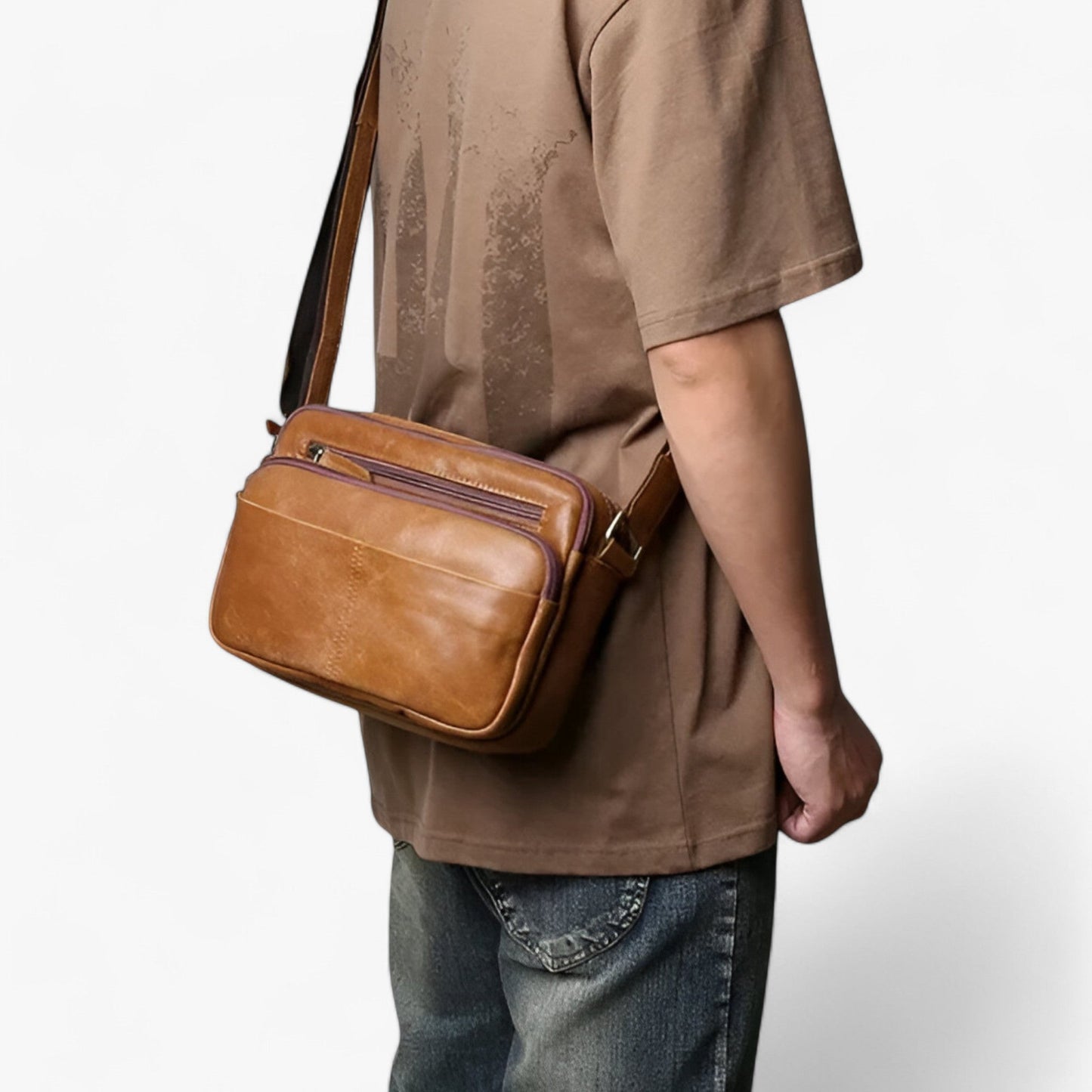 Borsa A Tracolla Marrone Multiscomparto Unisex — Garda, immagine 4