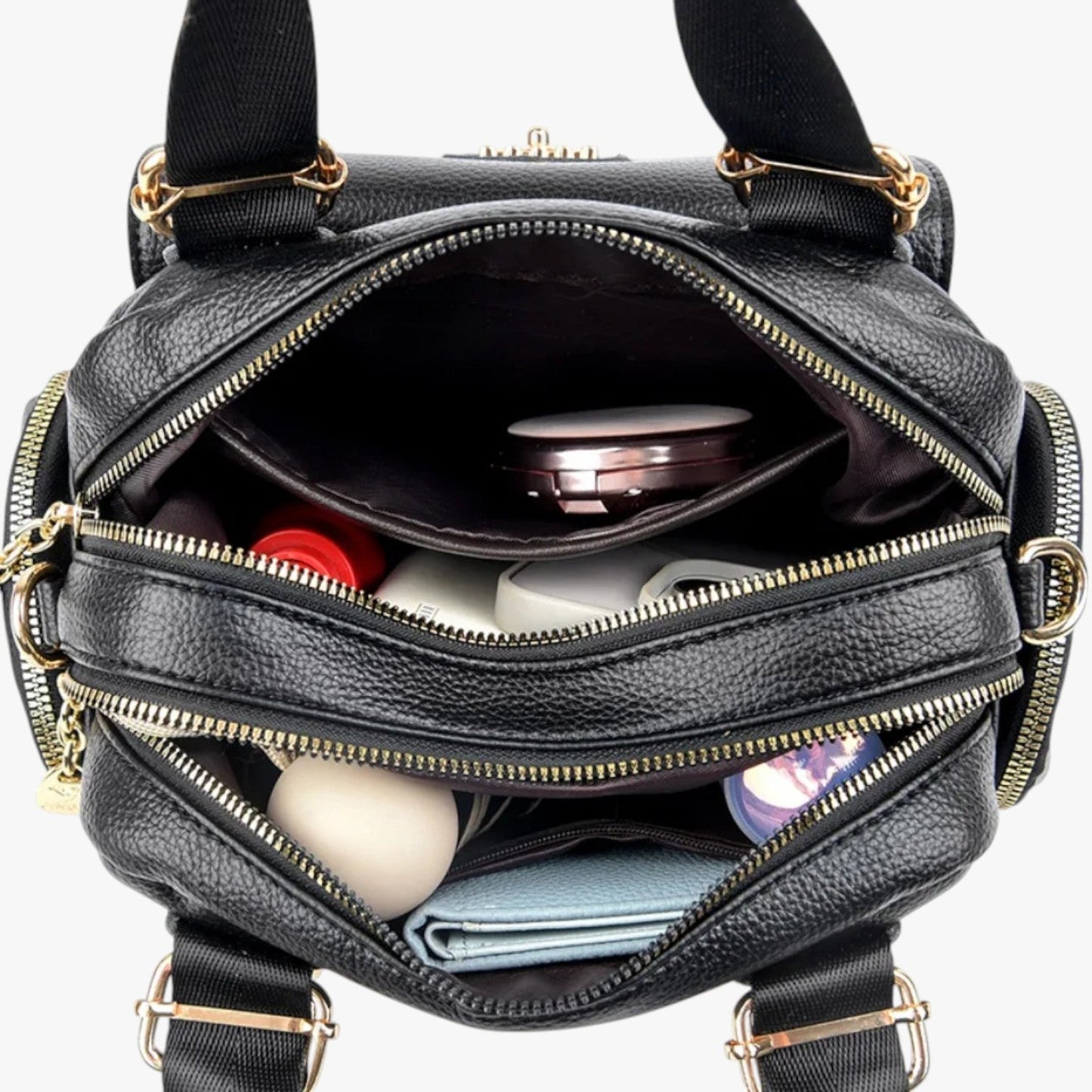 Borsa A Mano Nera Multitasche Con Tracolla Donna — Ravenna, immagine 1