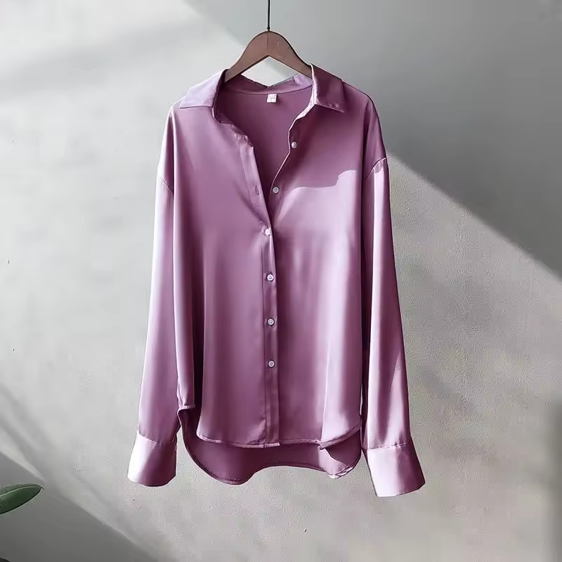 Blusa Satinata Da Donna Con Colletto E Maniche Lunghe, immagine 5