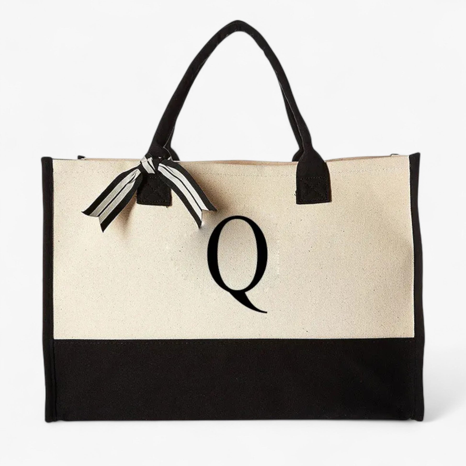 Borsa Tote Personalizzabile Beige E Nera Donna — Iniziale, immagine 12