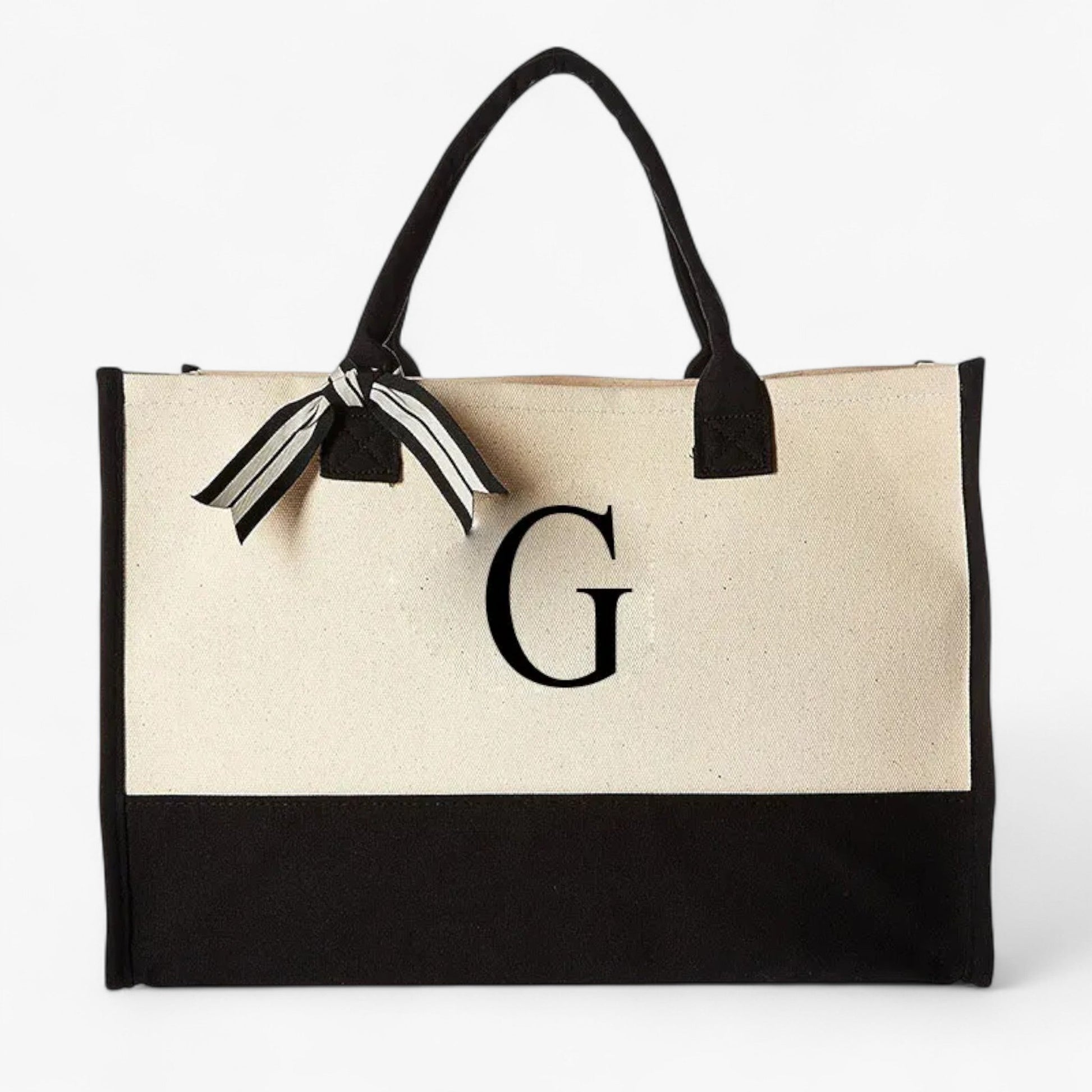 Borsa Tote Personalizzabile Beige E Nera Donna — Iniziale, immagine 6
