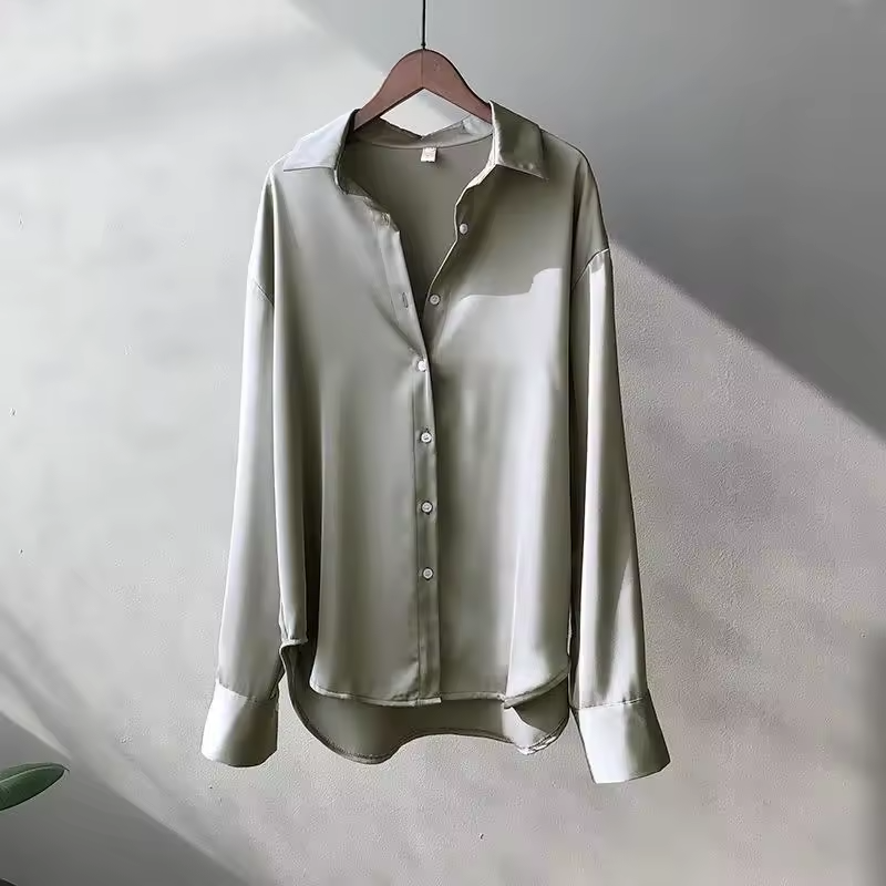 Blusa Satinata Da Donna Con Colletto E Maniche Lunghe, immagine 6