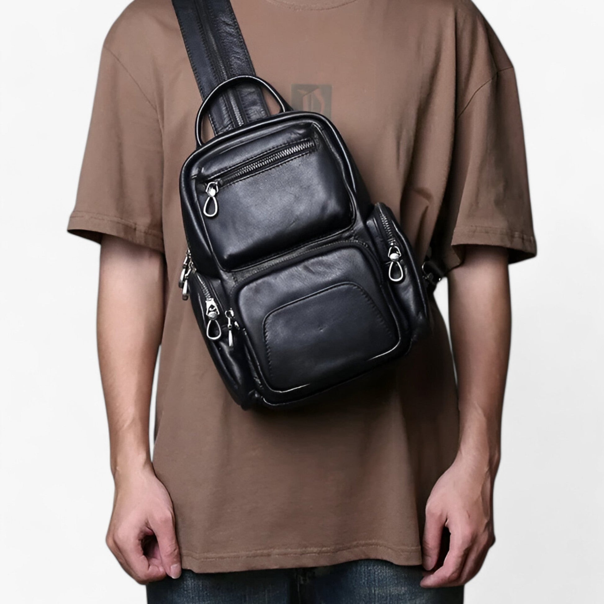 Zaino Borsa 2 In 1 Nero Multitasche Donna — Lucca, immagine 3