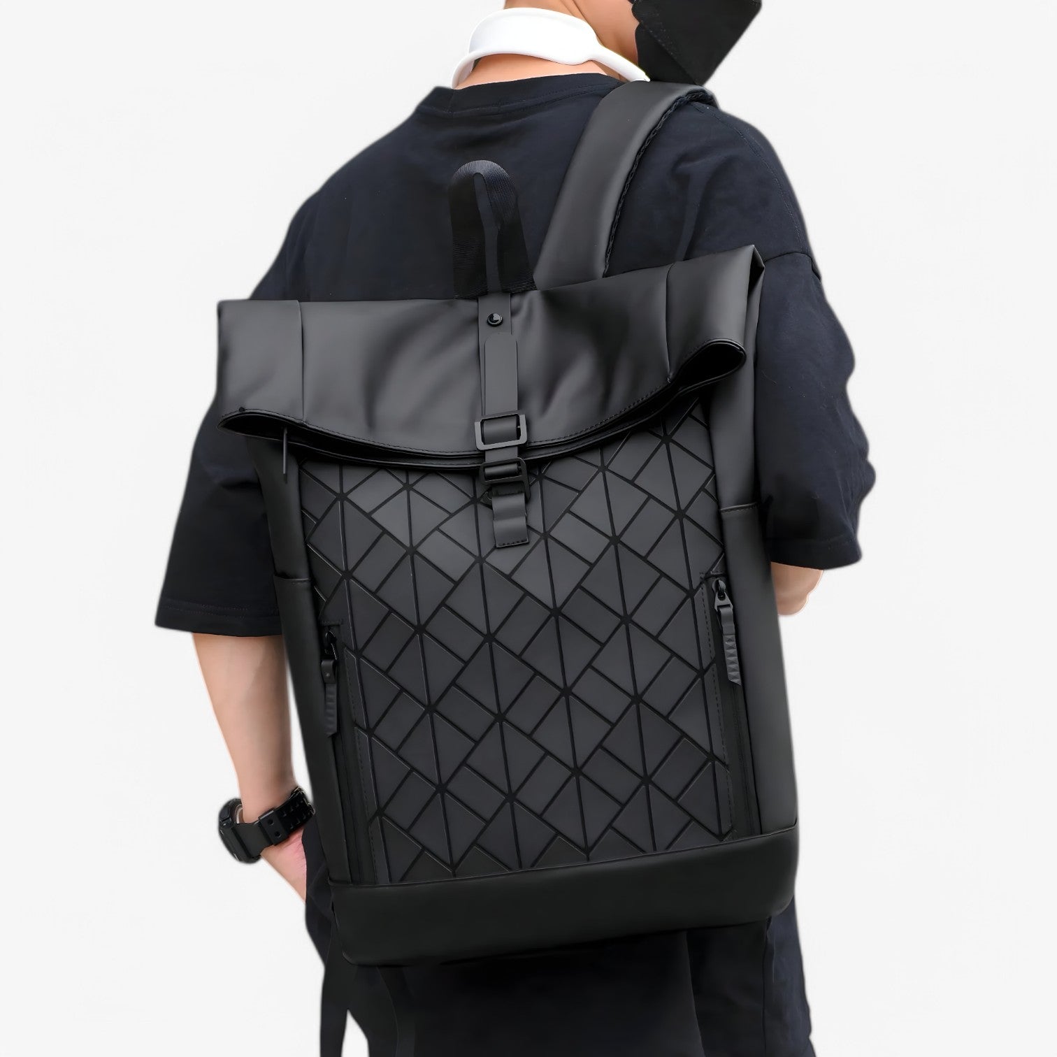 Zaino Nero Roll Top Porta Laptop Uomo — Lavoro, immagine 2