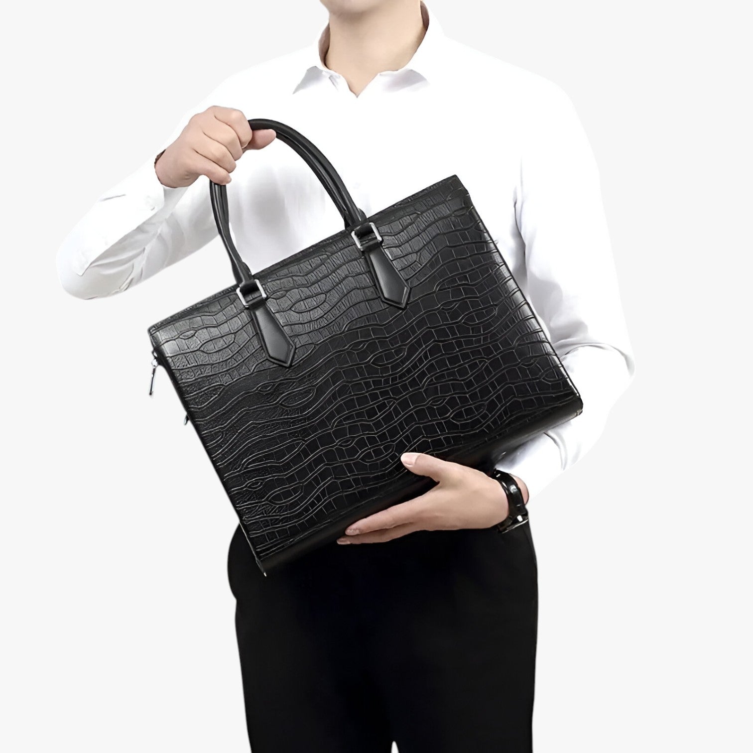 Borsa Portadocumenti Nera Capiente Uomo — Prato, immagine 2