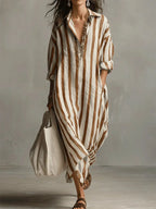 Abito Chemisier Lungo A Righe Da Donna Con Scollo A V, immagine 7