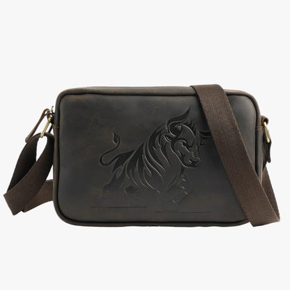 Borsa A Tracolla Marrone Con Motivo Leone Uomo — Monza, immagine 1