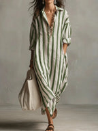 Abito Chemisier Lungo A Righe Da Donna Con Scollo A V, immagine 5