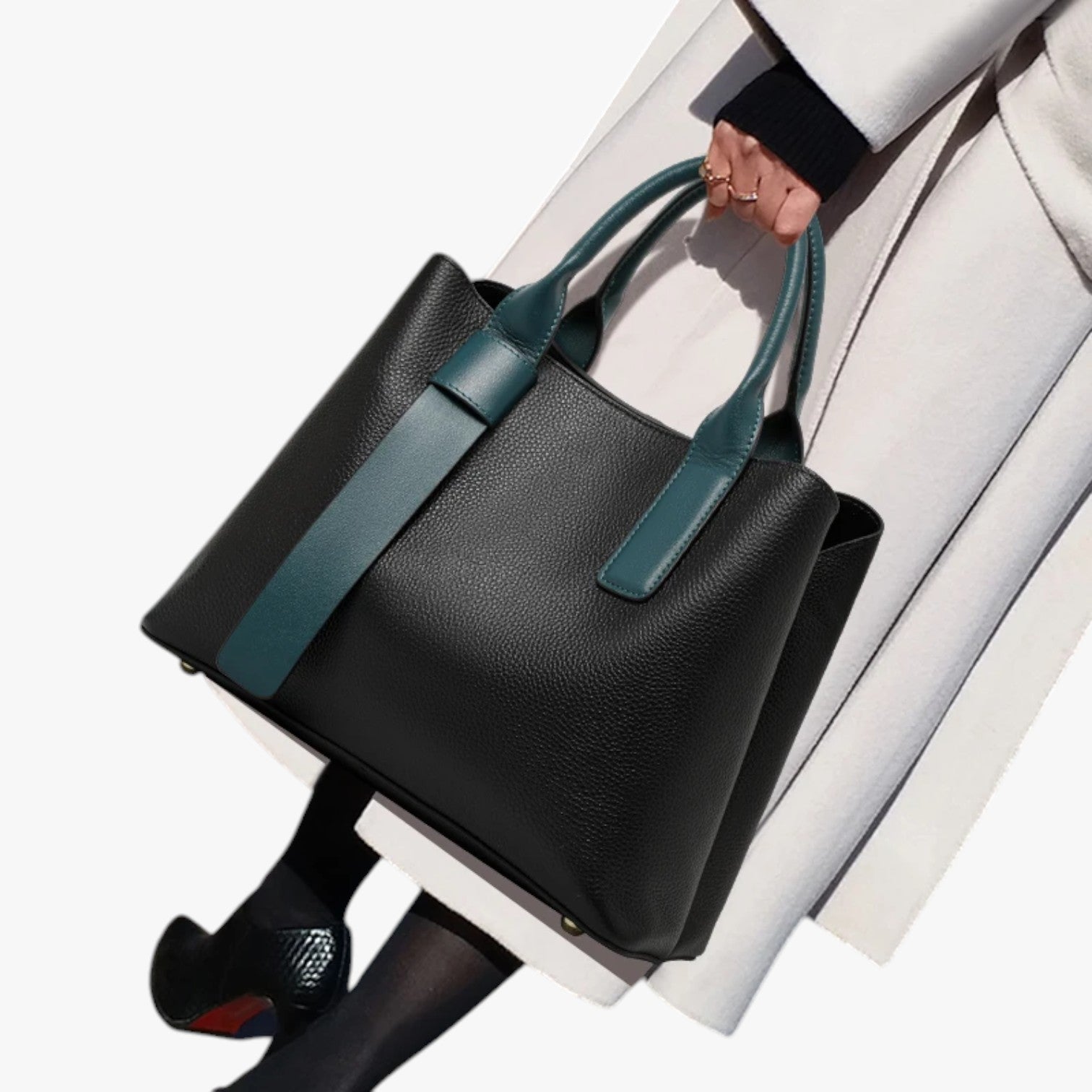 Borsa Tote Nera Bicolore Donna — Bellagio, immagine 2
