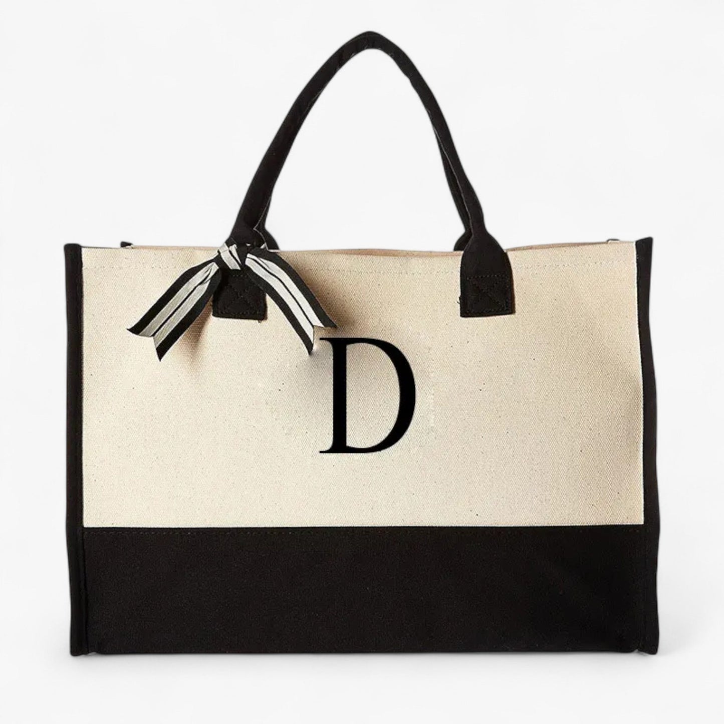 Borsa Tote Personalizzabile Beige E Nera Donna — Iniziale, immagine 9