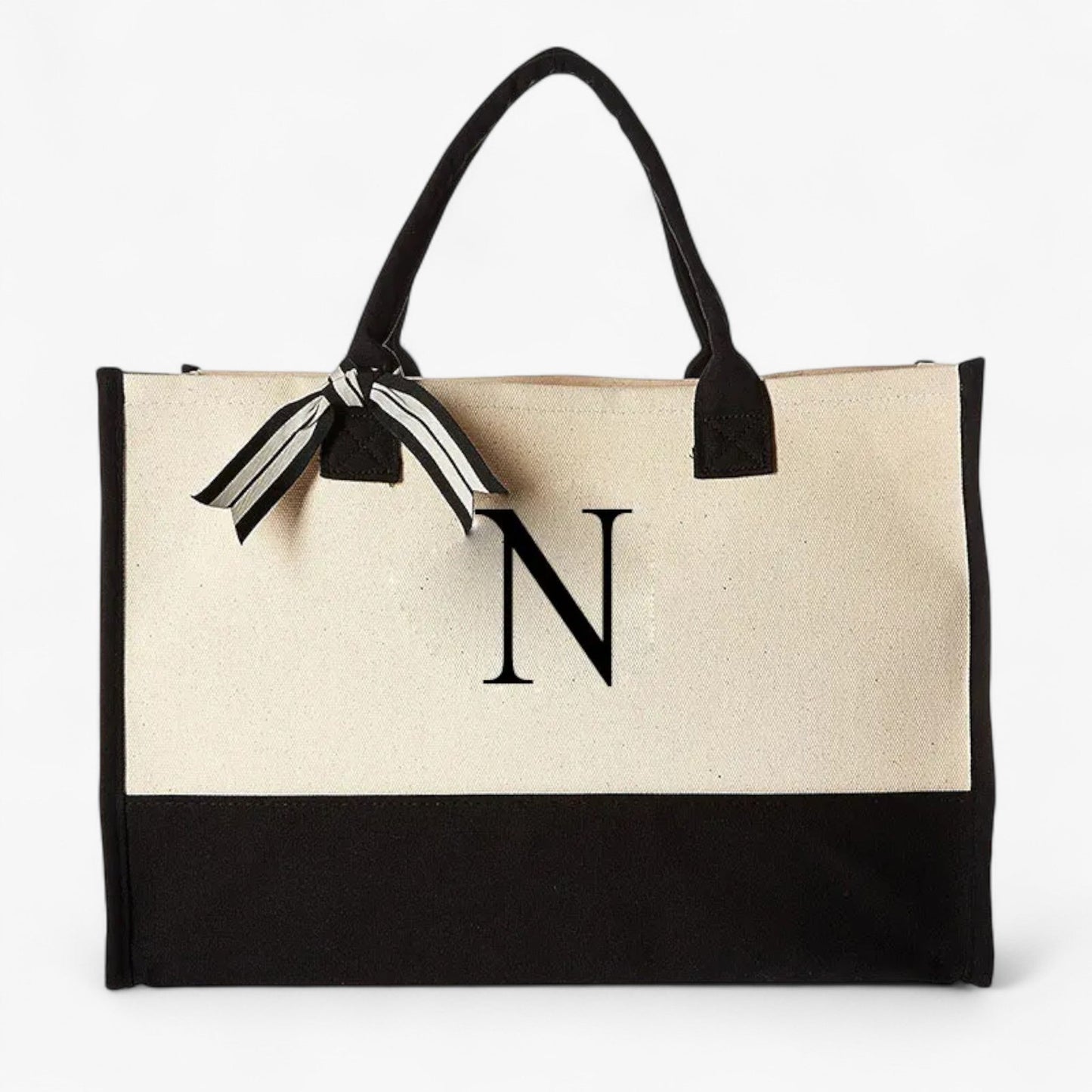Borsa Tote Personalizzabile Beige E Nera Donna — Iniziale, immagine 14
