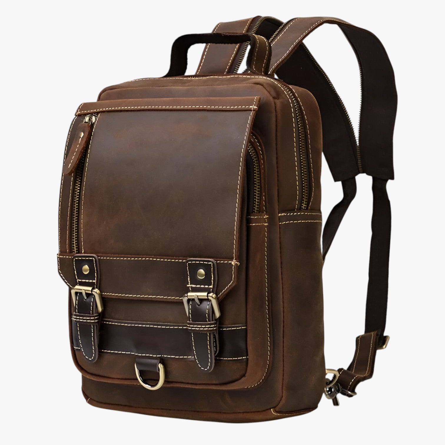 Zaino Marrone Con Doppia Fibbia Unisex — Asti, immagine 1