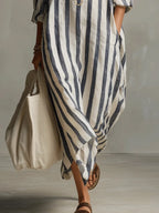 Abito Chemisier Lungo A Righe Da Donna Con Scollo A V, immagine 4