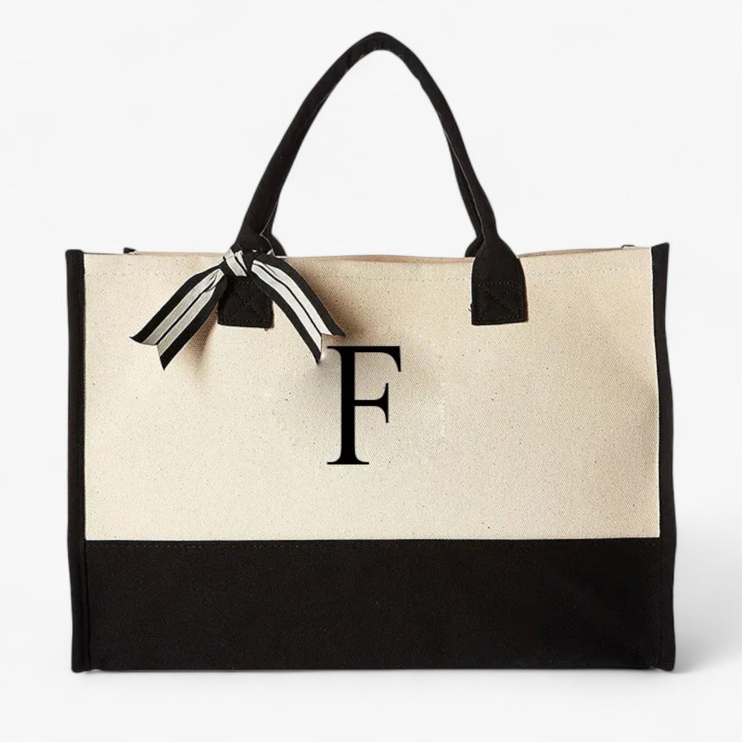Borsa Tote Personalizzabile Beige E Nera Donna — Iniziale, immagine 7