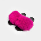 Pantofole Fucsia Da Donna Con Fascia In Pelliccia Di Volpe E Suola In Gomma, immagine 1