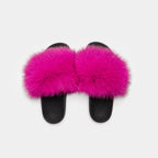 Pantofole Fucsia Da Donna Con Fascia In Pelliccia Di Volpe E Suola In Gomma, immagine 4