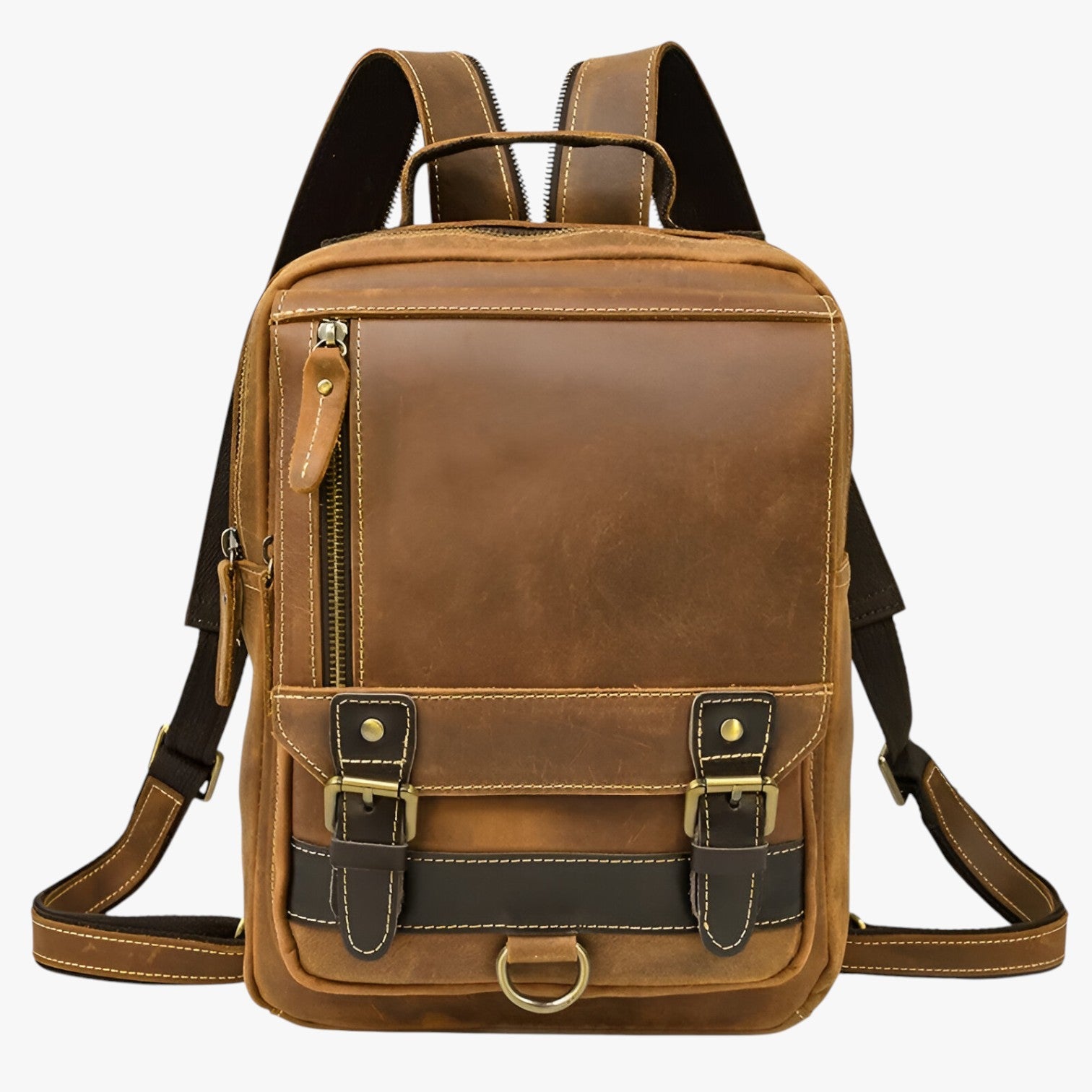 Zaino Marrone Con Doppia Fibbia Unisex — Asti, immagine 3