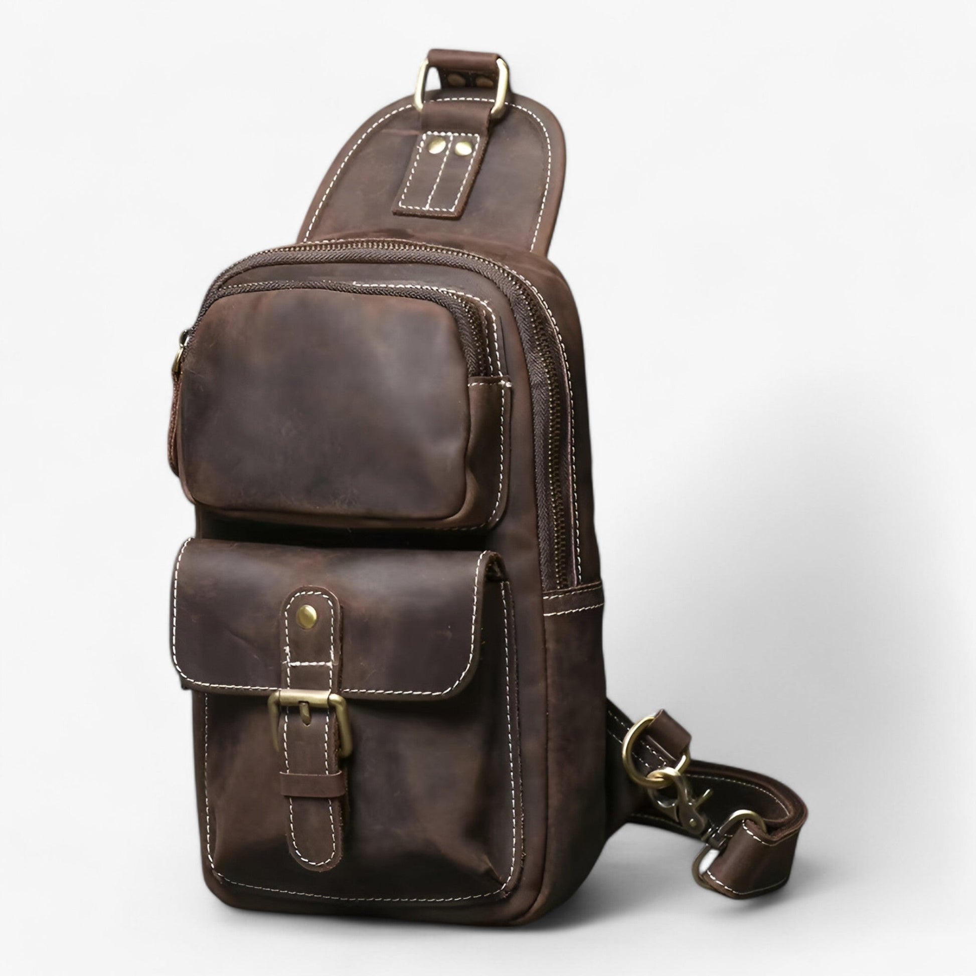 Borsa Monospalla Marrone Multiscomparto Uomo — Matera, immagine 3