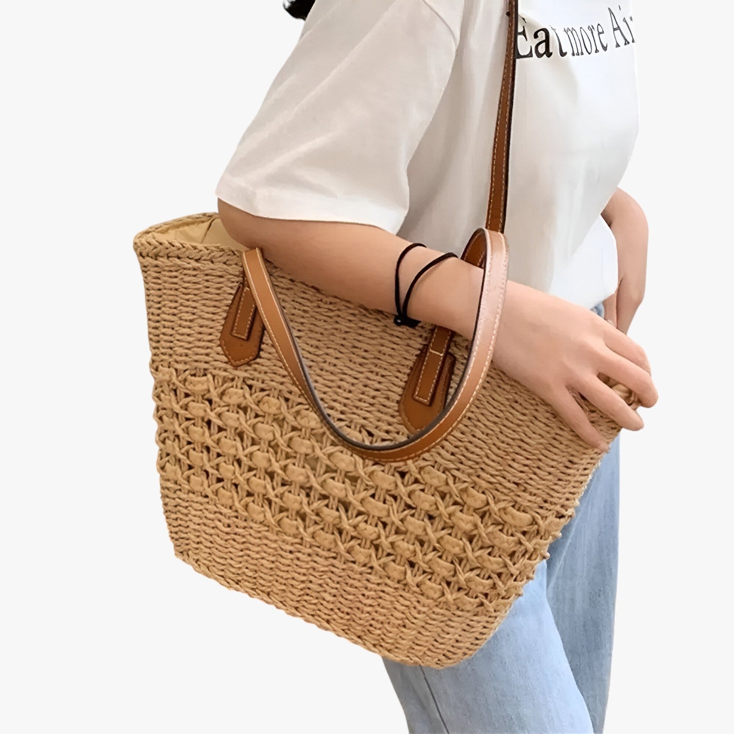 Borsa Tote In Paglia Marrone Donna — Procida, immagine 5