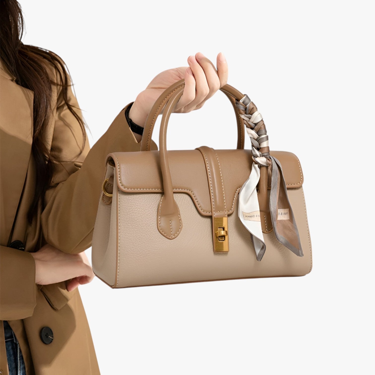 Borsa A Mano Beige Con Foulard Donna — Vittoria, immagine 4