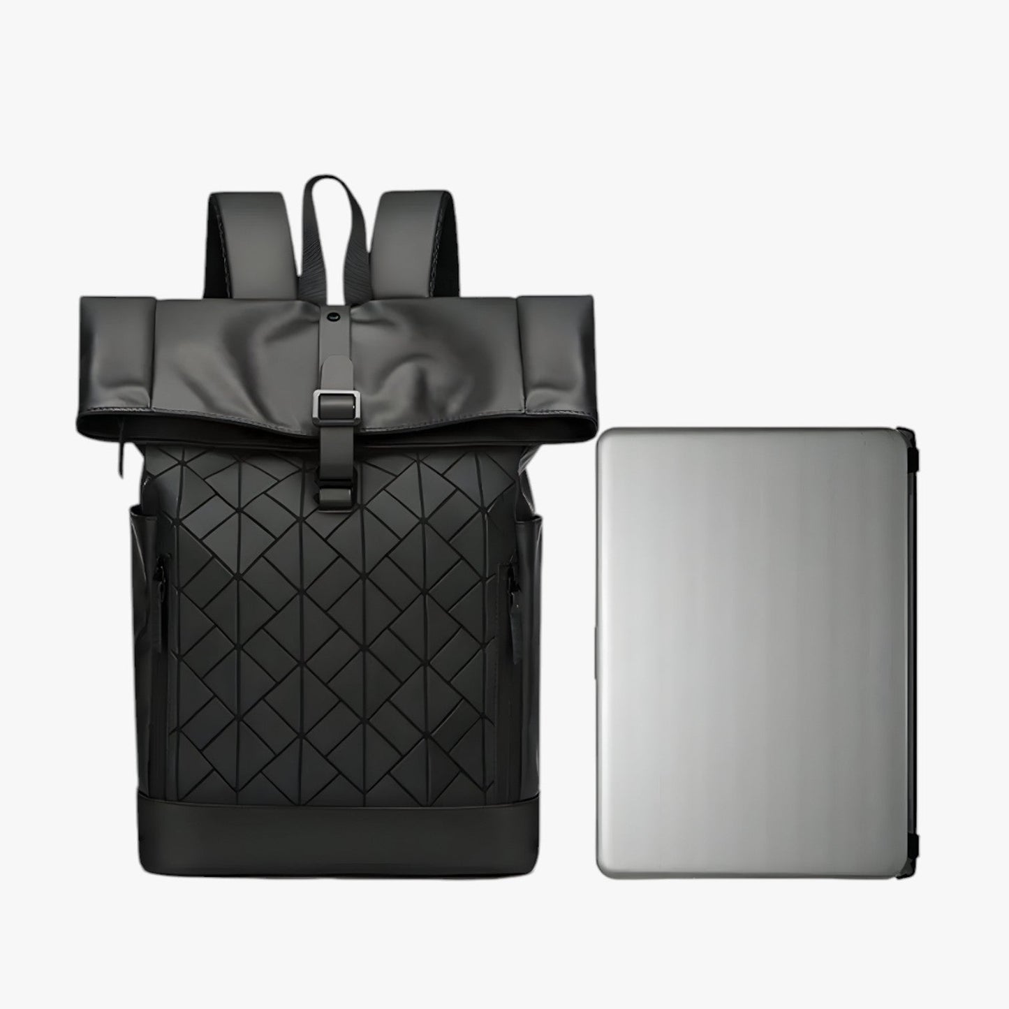 Zaino Nero Roll Top Porta Laptop Uomo — Lavoro, immagine 3
