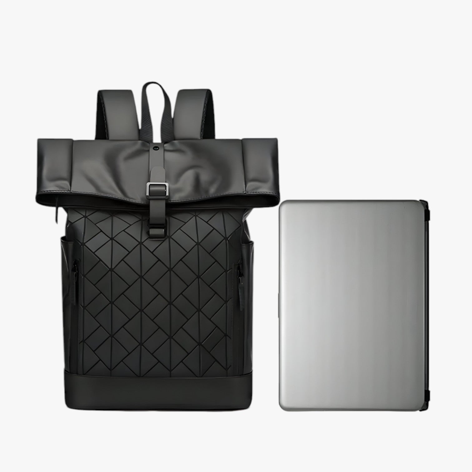 Zaino Nero Roll Top Porta Laptop Uomo — Lavoro, immagine 3