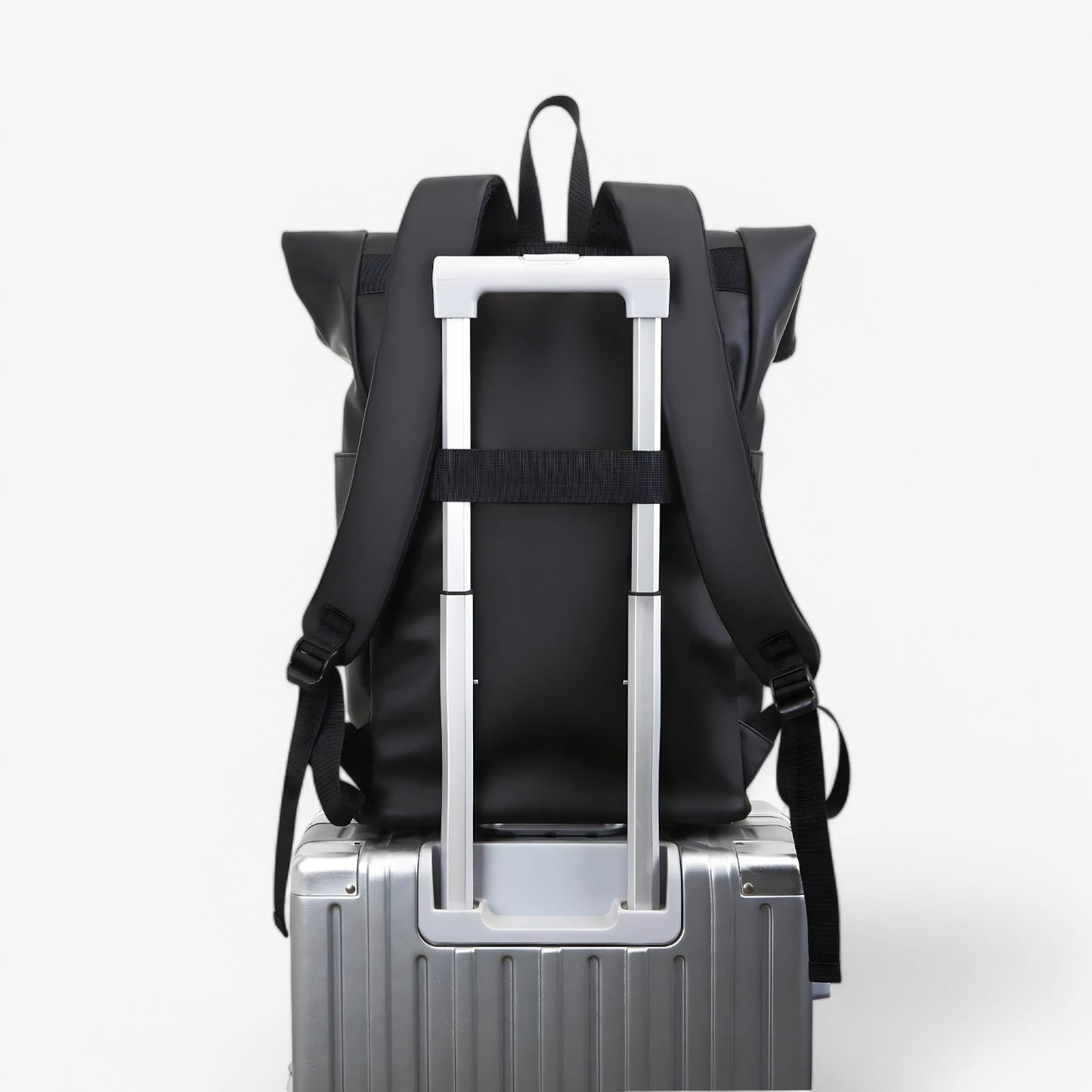 Zaino Nero Roll Top Porta Laptop Uomo — Lavoro, immagine 4