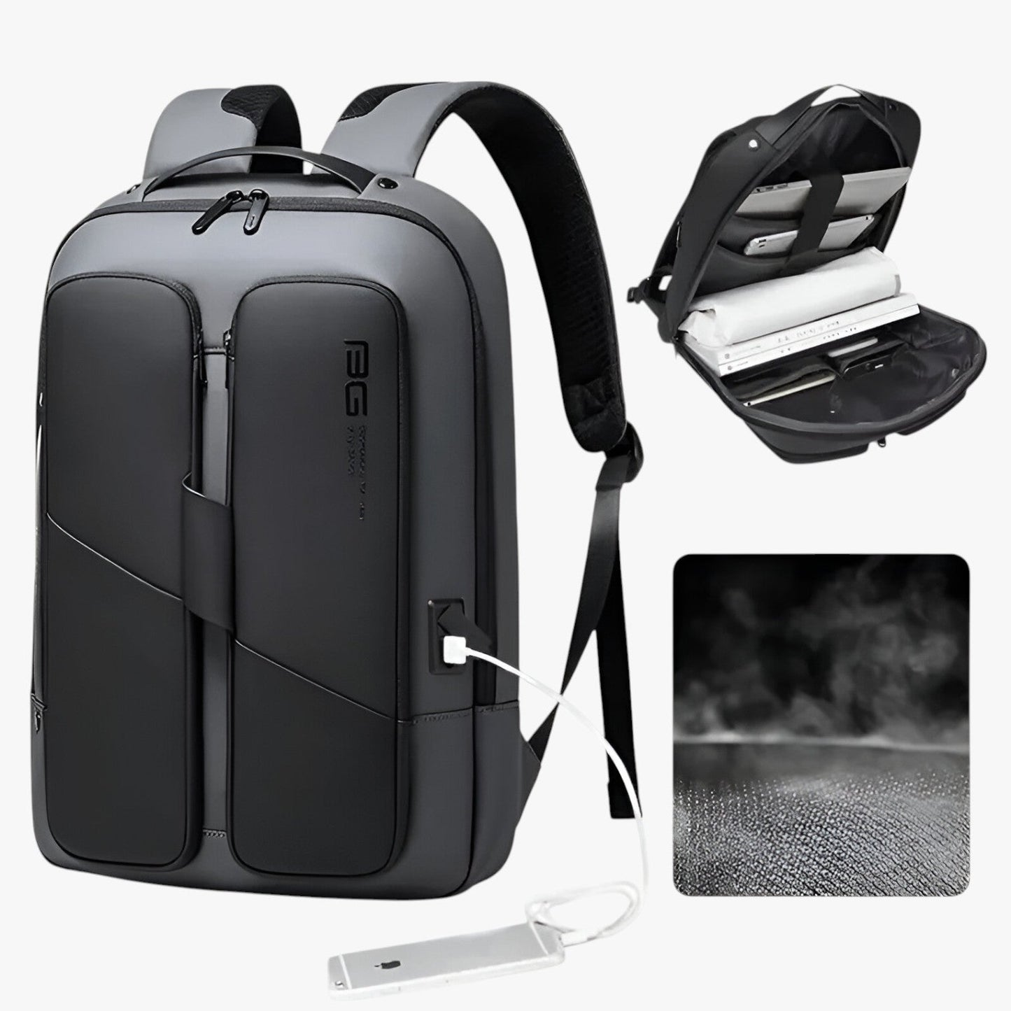 Zaino Nero Porta Laptop Con USB Uomo — Milano, immagine 5