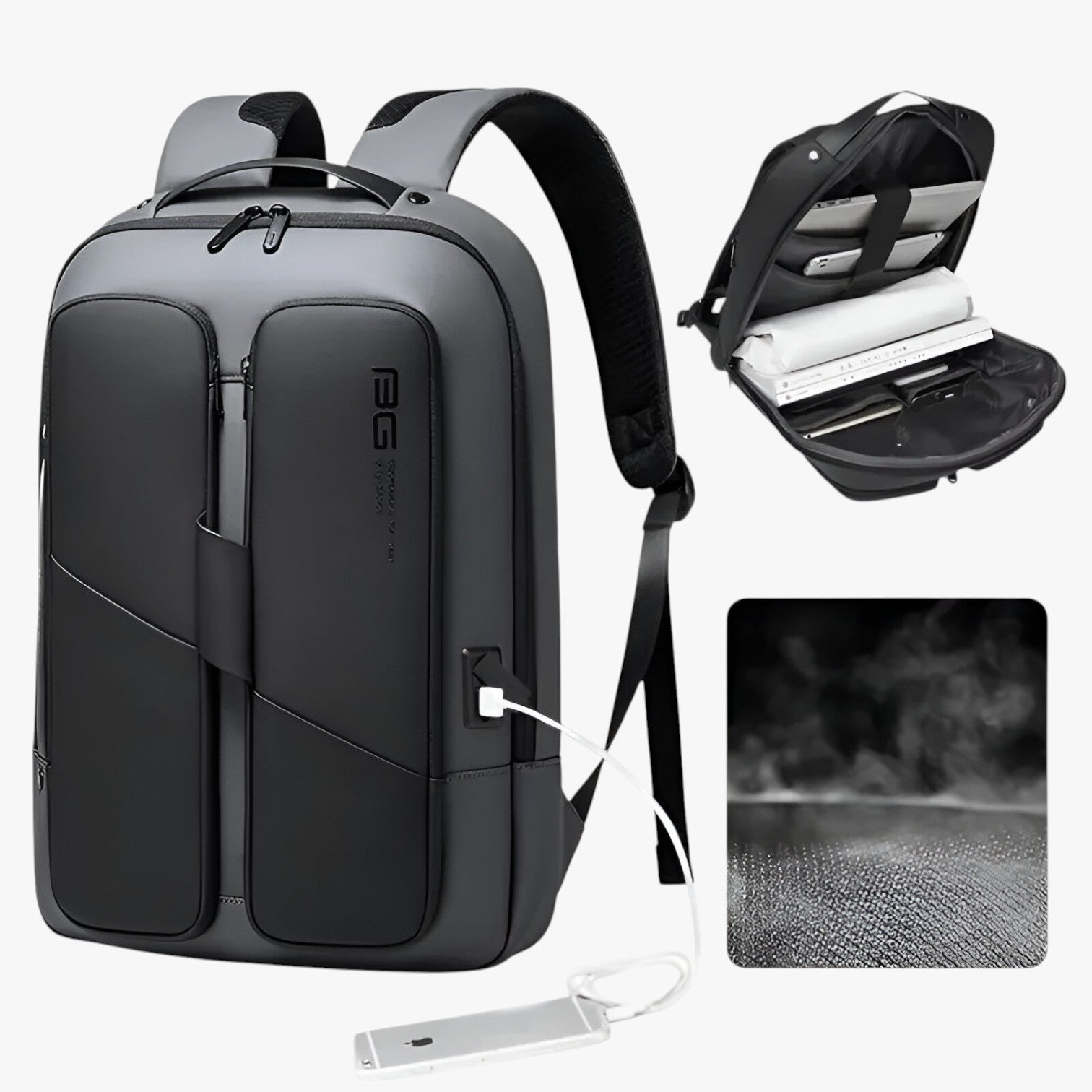 Zaino Nero Porta Laptop Con USB Uomo — Milano, immagine 5