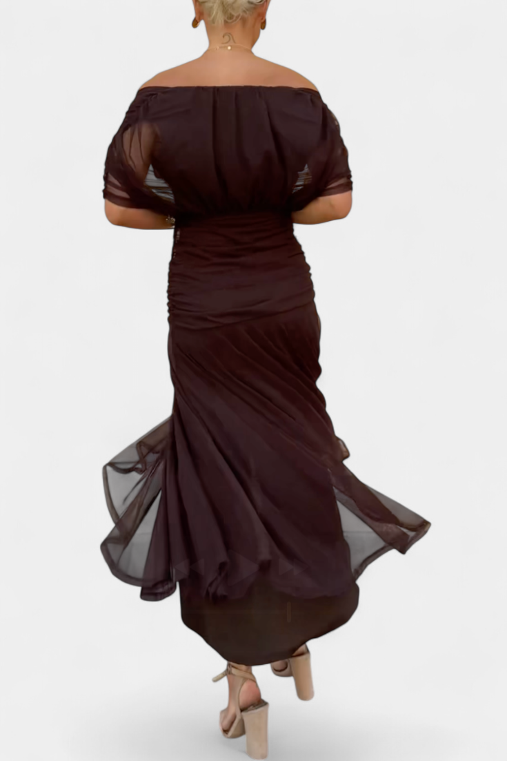 Abito Lungo Senza Spalline Da Donna Con Corpetto Drappeggiato E Gonna Fluida, immagine 8
