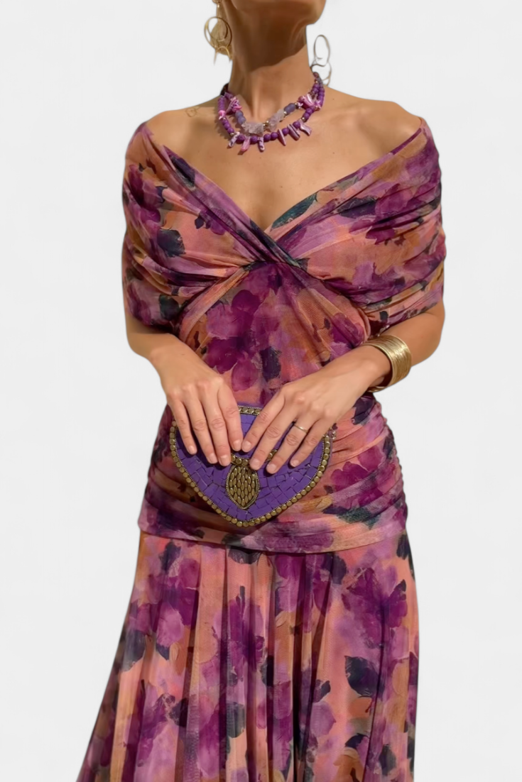Abito Lungo Senza Spalline Da Donna Con Corpetto Drappeggiato E Gonna Fluida, immagine 12