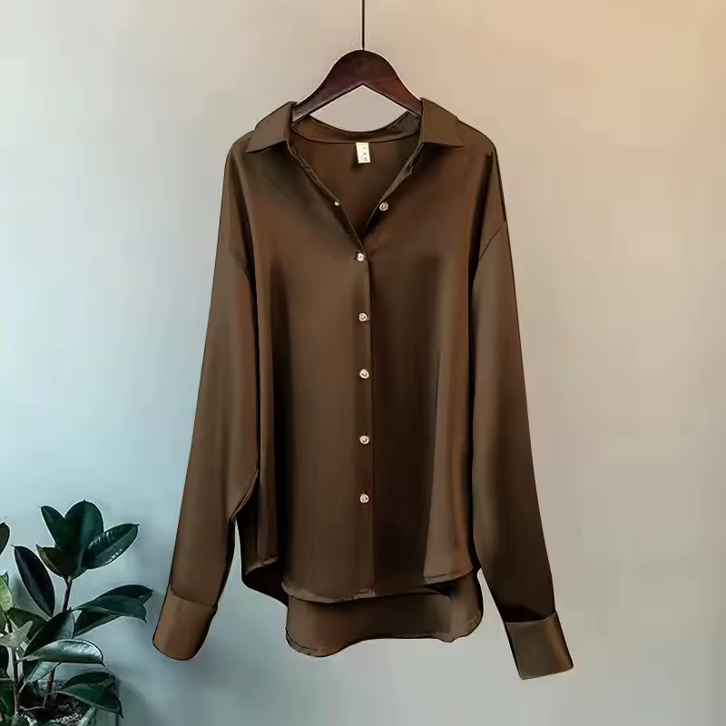 Blusa Satinata Da Donna Con Colletto E Maniche Lunghe, immagine 7