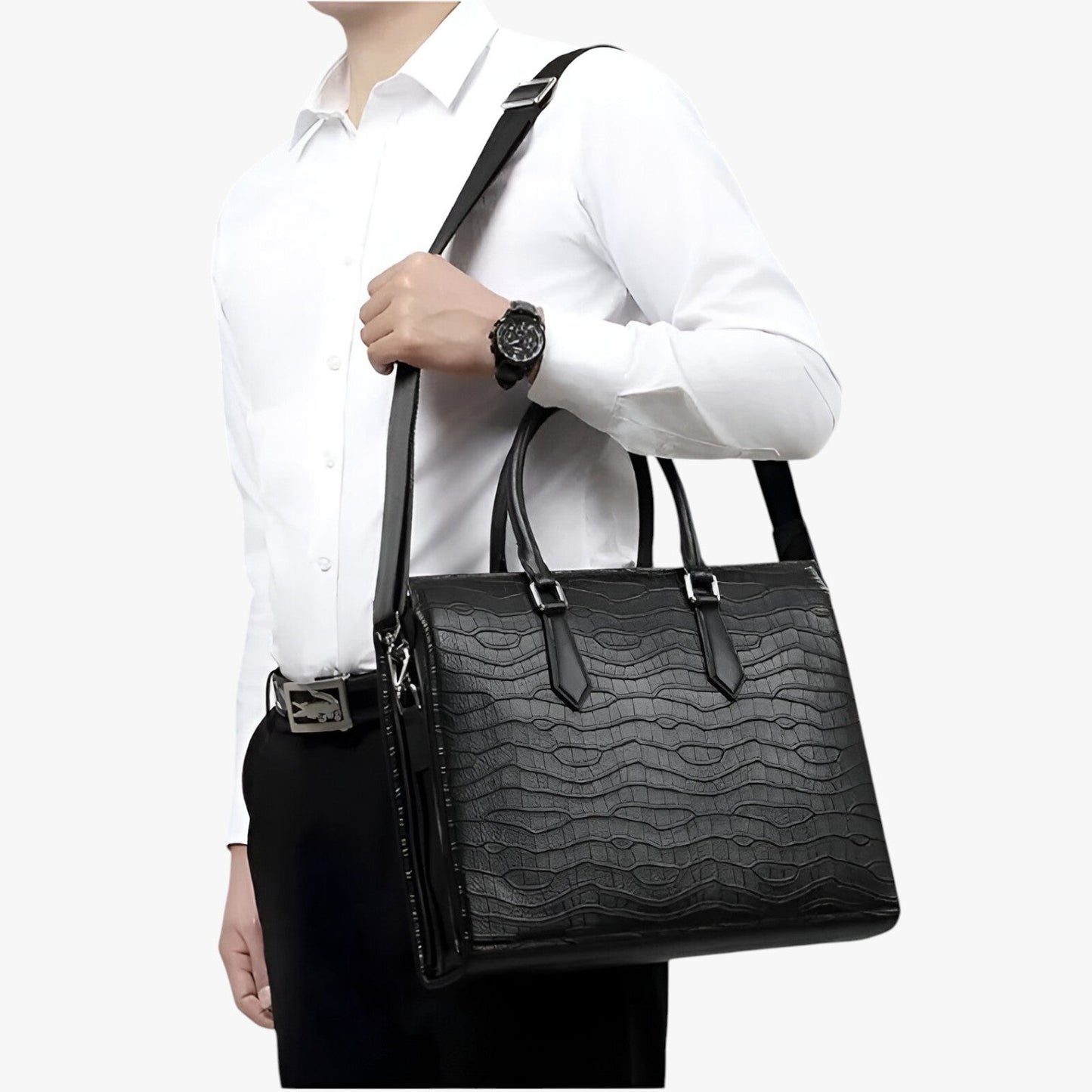 Borsa Portadocumenti Nera Capiente Uomo — Prato, immagine 5
