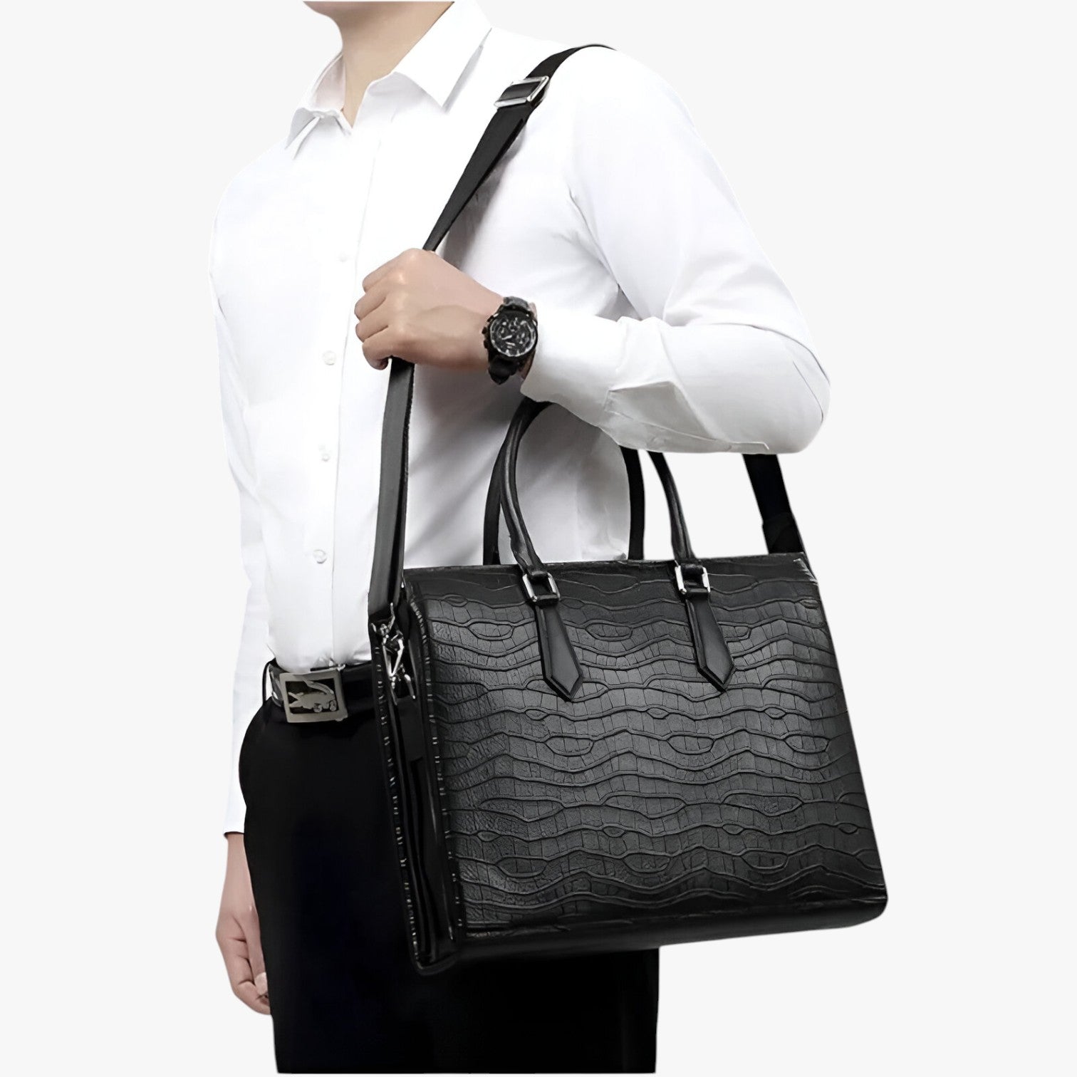 Borsa Portadocumenti Nera Capiente Uomo — Prato, immagine 5