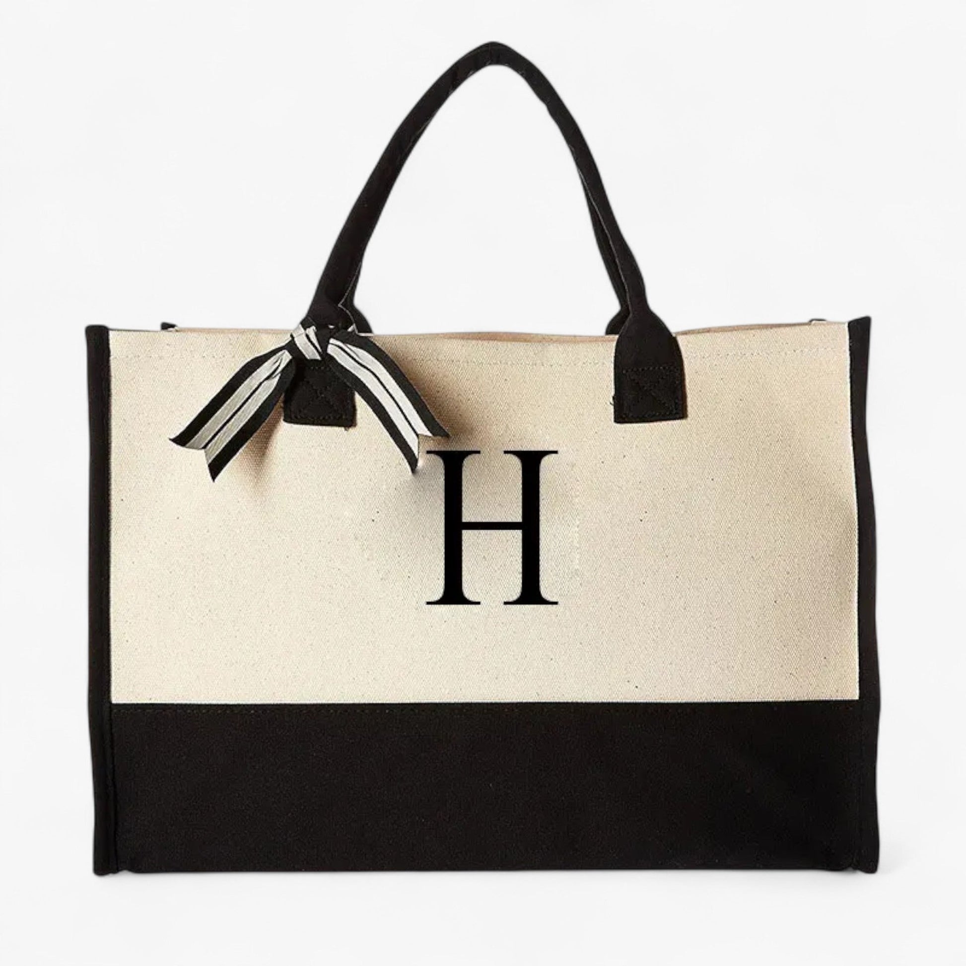 Borsa Tote Personalizzabile Beige E Nera Donna — Iniziale, immagine 5
