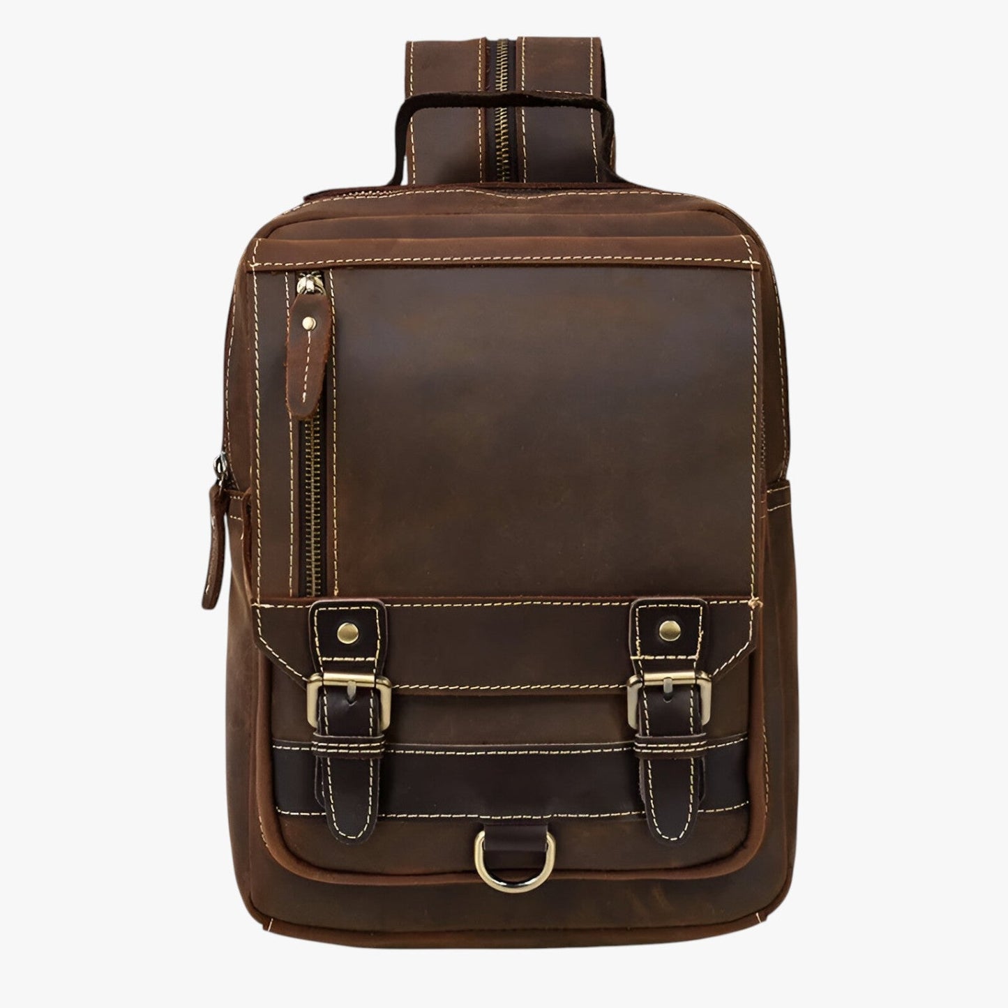 Zaino Marrone Con Doppia Fibbia Unisex — Asti, immagine 6