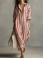 Abito Chemisier Lungo A Righe Da Donna Con Scollo A V, immagine 6