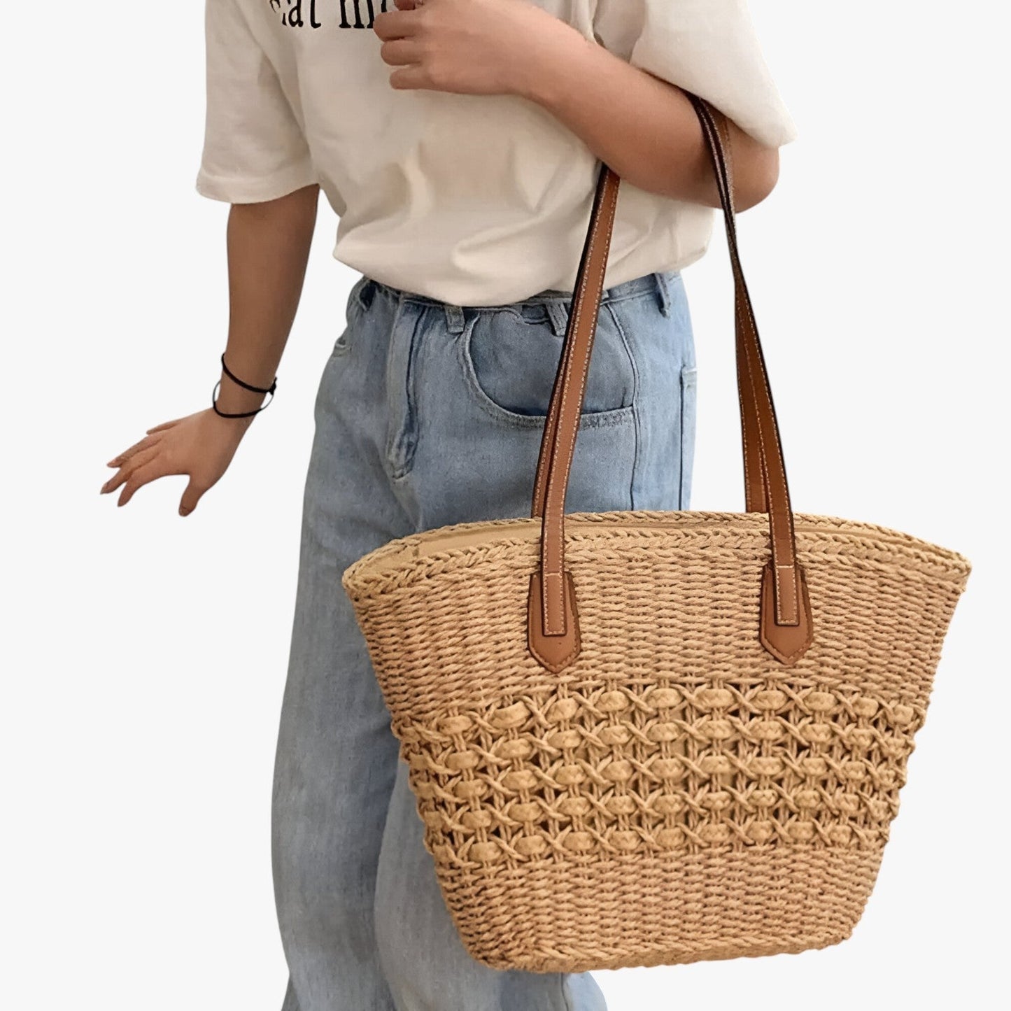 Borsa Tote In Paglia Marrone Donna — Procida, immagine 6