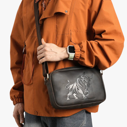 Borsa A Tracolla Marrone Con Motivo Leone Uomo — Monza, immagine 8