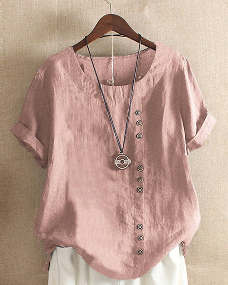 Blusa Casual Da Donna Con Bottoni E Maniche Corte, immagine 4
