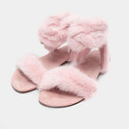 Sandali Rosa Da Donna In Visone Con Fascia, Lacci E Memory Foam, immagine 4