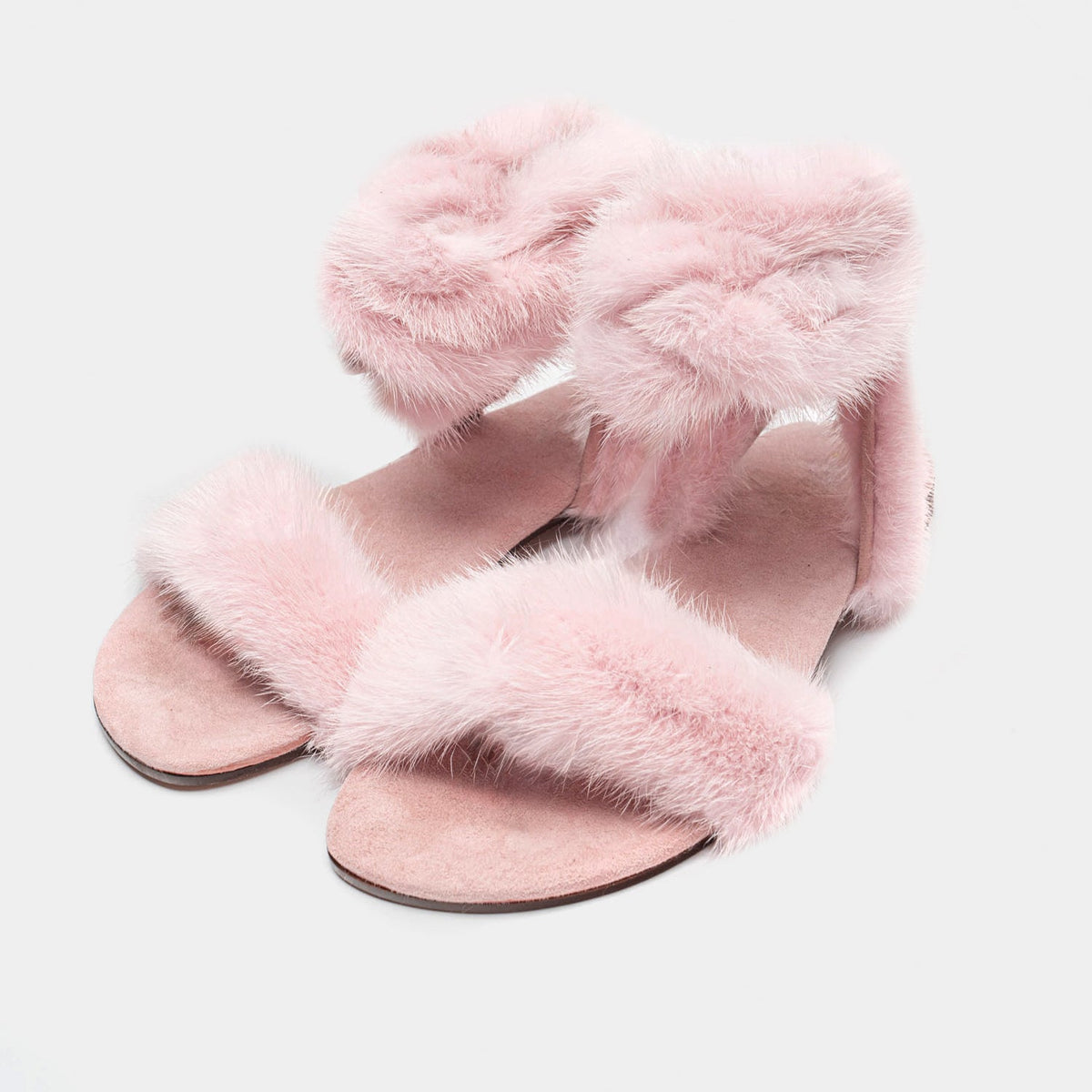 Sandali Rosa Da Donna In Visone Con Fascia, Lacci E Memory Foam, immagine 4