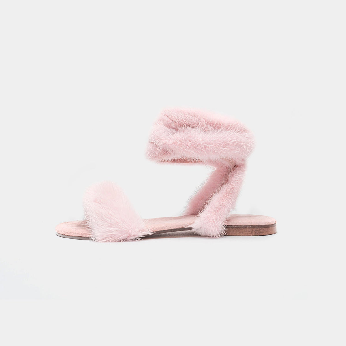 Sandali Rosa Da Donna In Visone Con Fascia, Lacci E Memory Foam, immagine 6