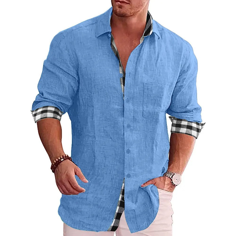 Camicia Casual Da Uomo A Maniche Lunghe Con Dettagli A Contrasto, immagine 1