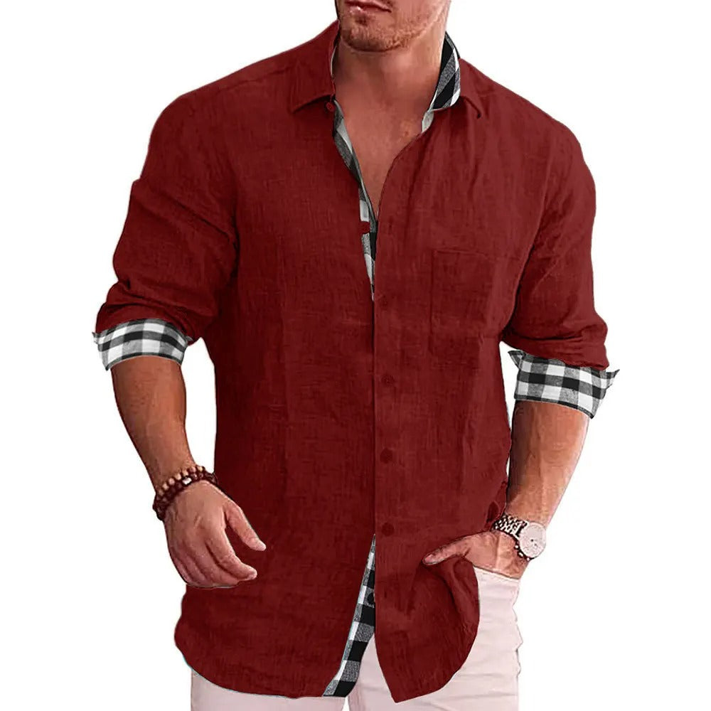 Camicia Casual Da Uomo A Maniche Lunghe Con Dettagli A Contrasto, immagine 7