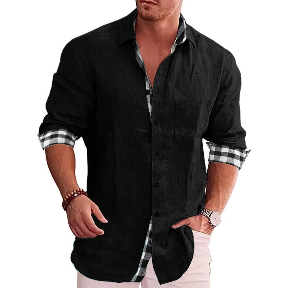 Camicia Casual Da Uomo A Maniche Lunghe Con Dettagli A Contrasto, immagine 10