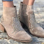 Stivaletti Da Donna Kaki Con Borchie, Punta Affusolata E Zip, immagine 2