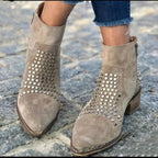 Stivaletti Da Donna Kaki Con Borchie, Punta Affusolata E Zip, immagine 4